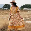 エレガントなドレスのドレスビンテージ夏の日焼け巨大なエキゾチックな日焼け気質Bohoスタイルの女性ローブプリントマキシ衣料品女性210712