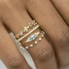 Anéis princesa requintado noiva acessórios de casamento jóias senhora 18k ouro puro natural água-marinha noivado 4 pçs conjunto anel gift244z