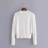 ZA femmes blanc Mohair bouton solide tricoté Cardigan pull Slim Fit col en v à manches longues dames mode automne 211103