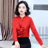 Shirt Women Chiffon Autumn Stand Collar Pleated Ruffle Solid Color Long-Sleeved Women's Blouse Clothes 609B 210420