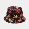 Leaf Print Travel Fisherman Leisure Bucket Hats Fashion Women Flat Top Wide Brim Summer Cap For Outdoor Sports Visor 23 Colors