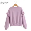 Vrouwen Mode Ruffles Lange Mouw Casual Losse Sweatshirts Femme Basic O Neck Leisure Hoodies Chic Pullover Tops S403 210420