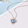 Evil Blue Eye Necklaces Choker Jewelry Rhinestone Heart Round Design Pendant Clavicle Chain Necklace Silver Rose Gold Fashion Charms Lucky Turkish Christmas Gifts