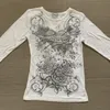 Kvinnors T-shirt Y2K Fairy Grunge Diamonds Grafisk Skriv ut Skörd Topp Höst Långärmad Slim Fit Pullovers Tees Kvinnor Vintage Vitkläder