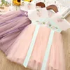 Bear Leader Girls Fashion Princess Clohting Sweet Flower Stand Stand Collar Mesh National Wind Cheongsam Dress przez 2-6 lat 210708