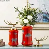 Vazen Nordic Red Ceramic Vaas Ornamenten Zebras Dier Ginger Jar Woonkamer Gedroogde bloemen Bloemstuk Accessoires