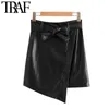 TRAF femmes mode avec ceinture Faux cuir asymétrique Mini jupe Vintage taille haute côté fermeture éclair femme jupes Mujer 210415