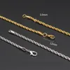 Hip Hop 18K Gold Plated Stainless Steel 3MM Twisted Rope Chain Choker Necklace for Men Hiphop Jewelry Gift in Bulk 2021