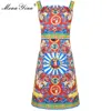 Diseñador de moda Vestido de pasarela Primavera Verano Vestido de mujer Correa de espagueti Vestidos con estampado clásico 210524