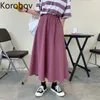 コロバフハイウエストヒップAラインスカート女性夏の新しいレトロな緩いソリッドJupe Femme野生のポケットデザインファルダスMujer 210430
