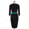 Bom para Para sempre Inverno Contraste Do Vintage Color Retalhos De Trabalho Vestidos Negócios Bodycon Mulheres Escritório Equipado Vestido B369 210419