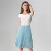 Solid Pleated Skirts For Women Summer New Korean Style Knee Length High Waist School Sun Skirt Chiffon Women's Mini Skirt 210415