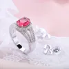 Fashion Oval Red Gem Stone Cubic Zircon Ring Solid 925 Sterling Silver Engagement Wedding Rings for Women Gift J-340244P