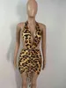 Leopard Bodycon Mini Dress Sexy Party Club Urodziny Stroje Dla Kobiet Letnie Ubrania Wakacje Backless Ruched Dresses X0521