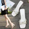 HOKSVZY Summer Thick Heel Large Size Square Head Sandals Casual Wear Rhinestone Transparent Heel Open Toe Female Sandals Y6R5U56