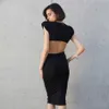 Mode d'été creux manches suspendues épaule forte Silhouette Design Sexy Celebrity Party robe mi-longue 210525