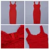 無料の女性赤ドレープメッシュ包帯ドレスセクシーなVネックノースリーブボディコンMIDIクラブイブニングパーティーES 210524