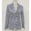 TOP QUALITY est Stylish Designer Blazer Jacket Women's Lion Buttons Double Breasted Classic Striped Print 211019