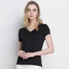 SuyaDream Femmes Soie T-shirt Soie Naturelle À Manches Courtes Solide Col V Top Chemise Nouveau Blanc Noir Chemises De Fond 210401