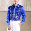 Shiny Gold Sequin Glitter Long Sleeve Shirt Men Fashion Nightclub Party Stage Disco Chorus Shirt for Men Chemise Homme 210628