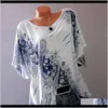 Damska odzież odzież Drop Dostawa 2021 Jesień 5xl Plus Size Kobiety Lato Krótki Rękaw V Neck Floral Print Loose Casual Koronki Moda Top