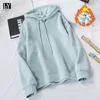 LY VAREY LIN Women Hoodie Sweatshirts Autumn Winter Ladies Casual Oversize Pullovers Flannel Solid Warm Hooded Jackets 210526