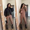 Cashmere Casual Two Piece Knitted Carrot Pants & Hooded Sweater Women Autumn Winter Sets Female Tracksuits Harem Pant 211126