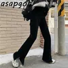 Hosen Capris Fleece Split Schwarz Breite Bein Hosen Hohe Taille Casual Retro Schwarz Samt Flare Hosen Pantalones De Mujer Herbst 210610