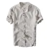 Short Sleeve Shirts for Men Summer Pure Linen Slim Thin Style Casual Solid White Tops Plus Size M-4XL Male Vintage Clothing 210601
