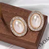 女性のための韓国の楕円形の真珠のスタッドのイヤリングのためのシンプルなクリスタルの幾何学的真珠のイヤリングジュエリーのwedding brincos