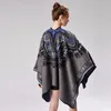 Women's Abstract Pattern Thickened Split Shawl Wrap Swing C Casual Tassel Computer Knitted Thick Plaid For Autumn And Winter 210427