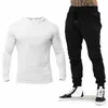 Merk Kleding Trainingspak Mens Sets Herfst Fitness Sporting Pak met capuchon Sweatshirt + Sweatpants Mens Joggers Broek Slanke T-shirt 210421