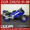 Kit de carrocería para KAWASAKI NINJA ZXR-250 ZX 2R 2 R R250 ZXR 250 ZXR250 1991 1992 1993 1994 1995 1996 1997 1998 85No.104 Negro azul ZX-R250 ZX-2R ZX2R 91 92 93 94 95 96 9 7 98 carenado