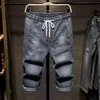 Plus Size 5XL 6XL 7XL Sky Blue Men Loose Short Jeans Summer Advanced Stretch Casual Denim Cropped Trousers Male Brand 210622