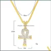 Hängsmycke Halsband Hängsmycken Smycken Iced ut Egyptisk Ankh Key of Life Necklace Set Bling Cross Mini Gemstone Gold Sier Kedja för Mens Hip