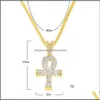 Hänge Halsband Hängen Smycken Iced Out Egyptisk Ankh Key Of Life Halsband Set Bling Cross Mini Ädelsten Guld Sier Chain For Mens Hip