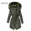 JOCOO JOLEE WOMEN WINTER JACKET HOODED PARKAS CAMOUFLAGE COAT WOMEN LOSE PARKA FUR COLLAR COTTON PADDEDジャケットファッション210619