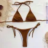 Dwuczęściowe garnitury 2023 Seksowne bikini set o niskim paleniu falistym solidnym neonowym stroju kąpielowym kobiety bandaż plażowe monokini stroje kąpielowe push up plus size kąpiel Baiquini