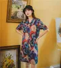 Mousseline de soie été imprimé fleuri chemise robe Womenn manches courtes bouton Up lâche col coréen Mini Vintage vêtements 210427