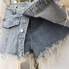 Kvinnor blå singel breasted wide ben denim vintage shorts hög midja mode casual vår sommar 16f0737 210510