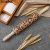 TENSKE 38x5cm Christmas Embossing Rolling Pin Frosty Pattern Wooden Baking Cookies Biscuit Tools Fondant Cake Engraved Roller SE 211008