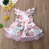 Formal Princess Kids Baby Girls Dress Lace Floral Print A-Line Party Ruffles Petal Sleeve Clothes Q0716