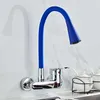 Wandmontage Keukenkraan Enkele handvat Keuken Mixer Taps Dubbele gaten en koudwater Tap 360 graden Gratis rotatie 210724