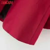 Kvinnor Solid Red Blazer Coat Vintage Notched Collar Pocket Fashion Female Casual Chic Toppar DA90 210416