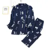 Japońska wiosna i jesień Piżamy męskie dwuczęściowe 100% bawełna spodnie z długim rękawem proste litery luźna obsługa domu 211019
