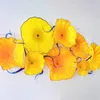 Elegant Flower Wall Art Lamp Creative Bright Yellow Color Murano Hand Blown Glass Plates for Hallway Hotel Home Decoration