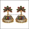 Dangle Chandelier Boucles d'oreilles Bijoux Vintage Antique Indien Paon Sculpté Jhumka Jhumki Femmes Boho Ethnique Cloches D'or Boucle D'oreille Drop Livraison