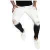 Męskie Szczupły Elastyczne Dżinsy Drażnione Otwór Denim Spodnie Moda Biały Czarny Barwiący Ołówek Spodnie Streetwear Hiphop Spodnie Męskie Jean Mężczyźni