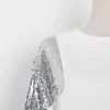Towtwinstyle Cekiny Casual White Bluza dla Kobiet O Neck Długi Rękaw Nieregularne Patchwork Sweretyki Kobiet 210524