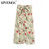 Women Chic Fashion With Bow Tied Floral Print Midi Skirt High Waist Side Zipper Slit Female Skirts Mujer 210420